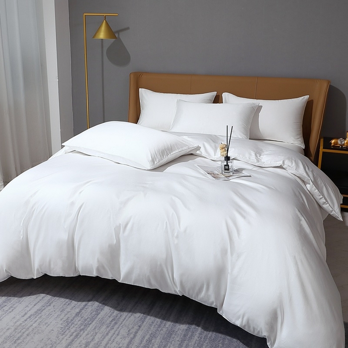 91家纺网 家纺一手货源 找家纺 晶缦家纺 2024新款100S全棉贡缎长绒棉纯色四件套和单品-纯沐系列 四件套 纯沐-绅士白