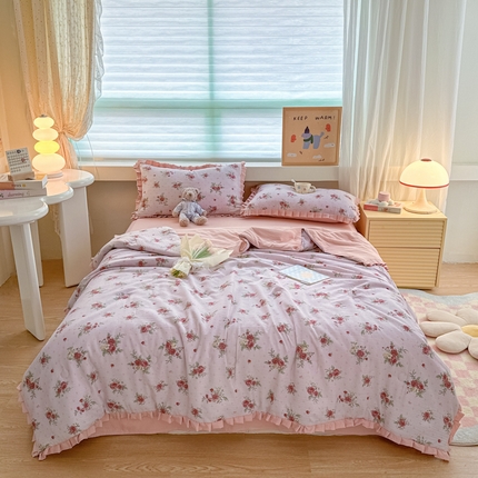 91家纺网 家纺一手货源 找家纺 （总）荔禾家居 2024新款A类泡泡棉皱皱边系列夏被四件套