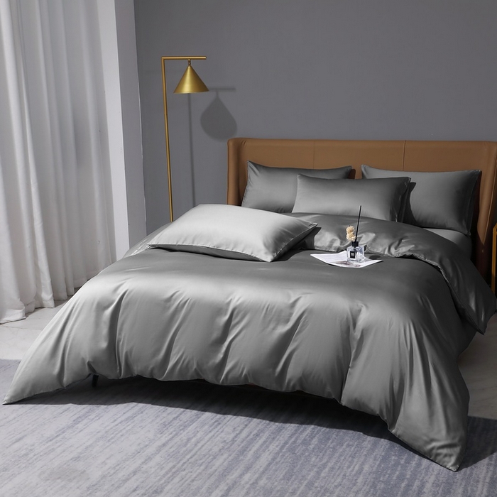 91家纺网 家纺一手货源 找家纺 晶缦家纺 2024新款100S全棉贡缎长绒棉纯色四件套和单品-纯沐系列 四件套 纯沐-中度灰
