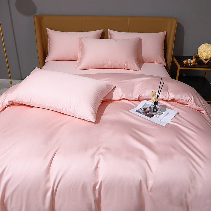 91家纺网 家纺一手货源 找家纺 晶缦家纺 2024新款100S全棉贡缎长绒棉纯色四件套和单品-纯沐系列 四件套 纯沐-浅粉玉