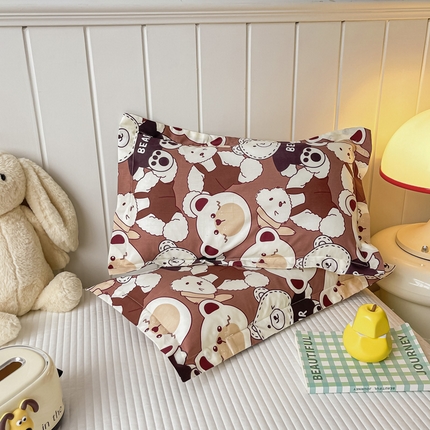 金帛坊 2024新款100%全棉信封枕套儿童可拆卸枕芯枕头 好多熊