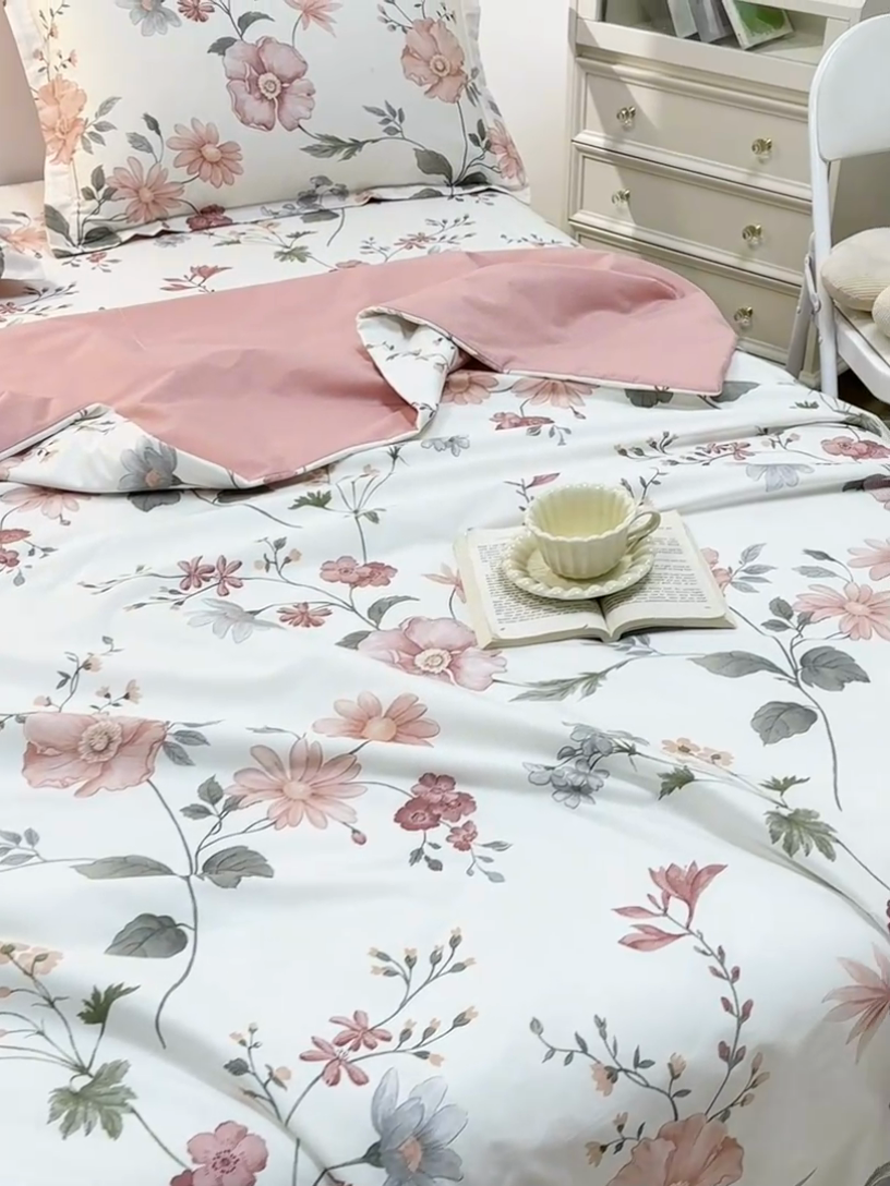 91家纺网 家纺一手货源 找家纺 元元被芯 2024新款全棉小清新夏被四件套-单夏被 莫兰朵-粉