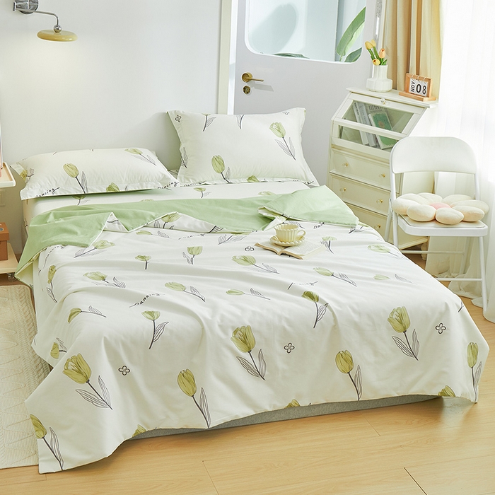 91家纺网 家纺一手货源 找家纺 元元被芯 2024新款全棉小清新夏被四件套-单夏被 娇兰-绿