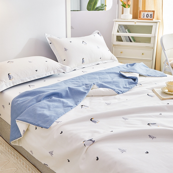 91家纺网 家纺一手货源 找家纺 元元被芯 2024新款全棉小清新夏被四件套-全棉夏被四件套 嗨皮-米