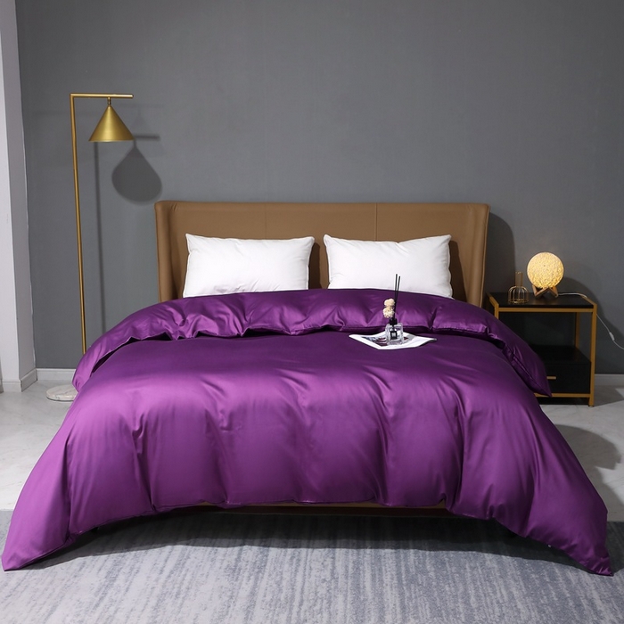 91家纺网 家纺一手货源 找家纺 晶缦家纺 2024新款100S全棉贡缎长绒棉纯色四件套和单品-纯沐系列 单被套 纯沐-罗兰紫