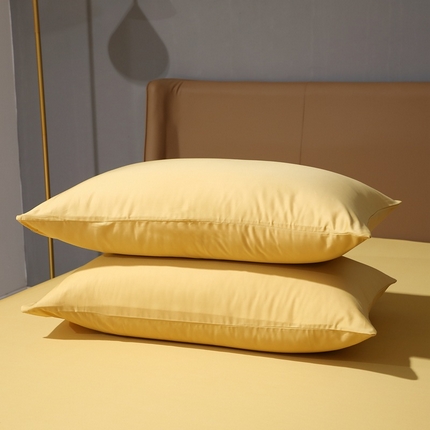 晶缦家纺 2024新款100S全棉贡缎长绒棉纯色四件套和单品-纯沐系列 单枕套 纯沐-玉米黄