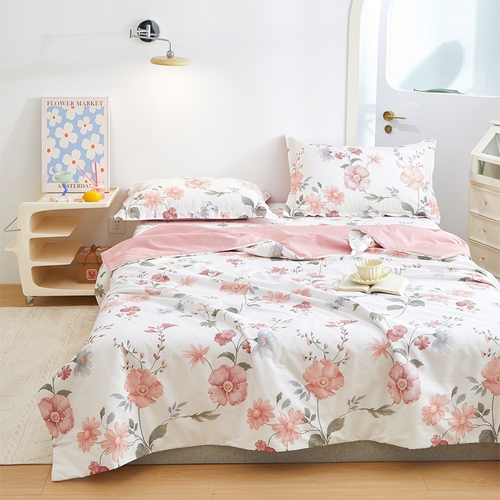 91家纺网 家纺一手货源 找家纺 元元被芯 2024新款全棉小清新夏被四件套-单夏被 莫兰朵-粉