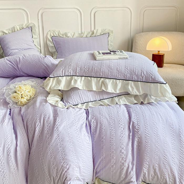 91家纺网 家纺一手货源 找家纺 大境 2024新款小提花韩版公主风小清新轻奢四件套三件套 浪漫紫