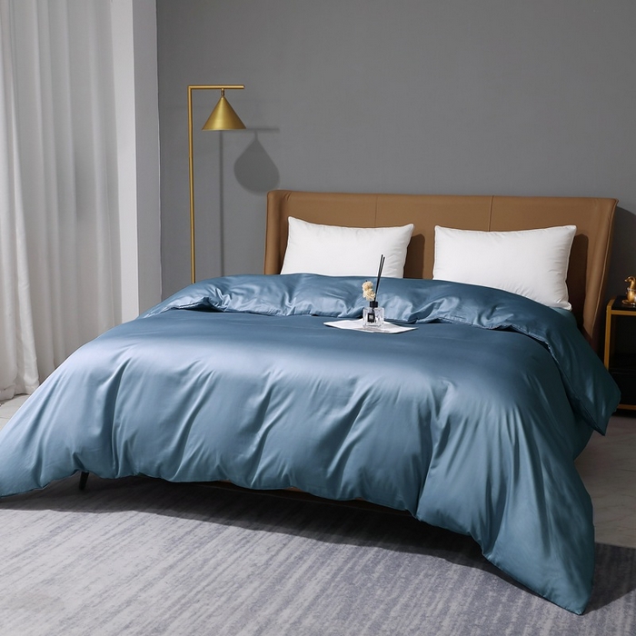 91家纺网 家纺一手货源 找家纺 晶缦家纺 2024新款100S全棉贡缎长绒棉纯色四件套和单品-纯沐系列 单被套 纯沐-天青蓝