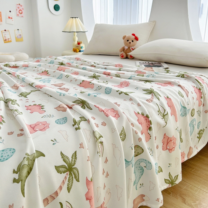 91家纺网 家纺一手货源 找家纺 首爱2025新款印花竹纤维午睡盖毯子空调毯沙发毯多功能儿童盖毯毯子恐龙乐园