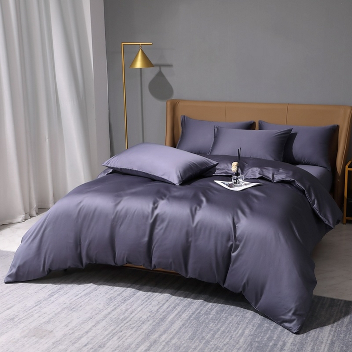 91家纺网 家纺一手货源 找家纺 晶缦家纺 2024新款100S全棉贡缎长绒棉纯色四件套和单品-纯沐系列 单被套 纯沐-深度灰