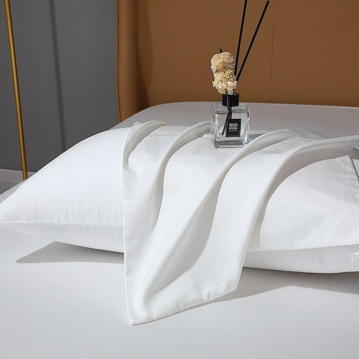 91家纺网 家纺一手货源 找家纺 晶缦家纺 2024新款100S全棉贡缎长绒棉纯色四件套和单品-纯沐系列 单枕套 纯沐-绅士白