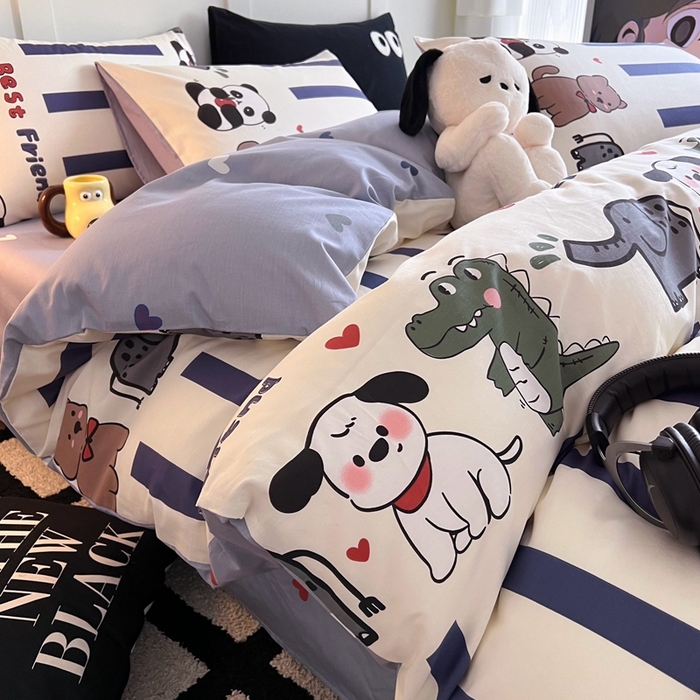 91家纺网 家纺一手货源 找家纺 HL原创 2024新款13070全棉40s单被套 萌宠世界