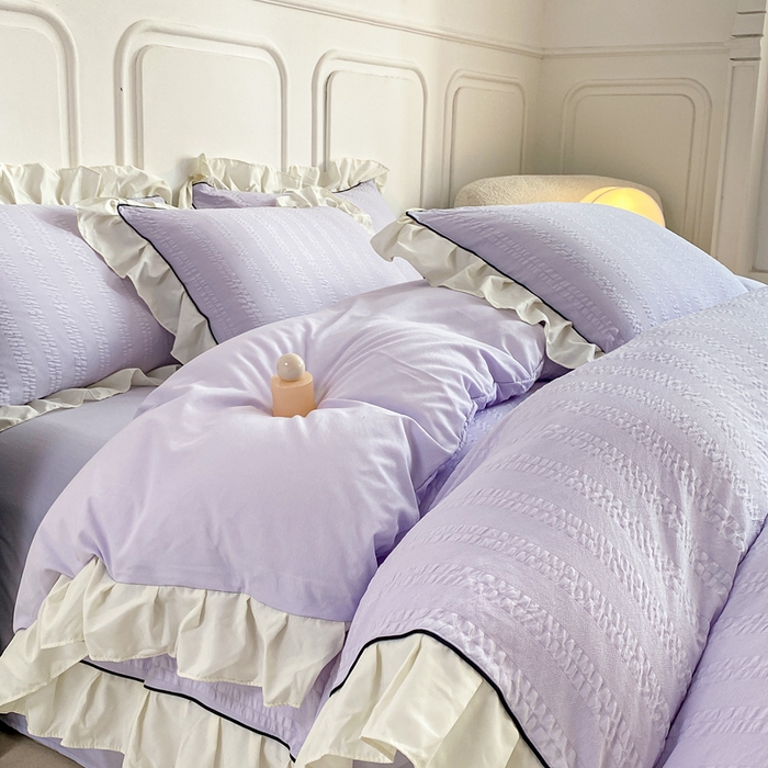 91家纺网 家纺一手货源 找家纺 大境 2024新款小提花韩版公主风小清新轻奢四件套三件套 浪漫紫