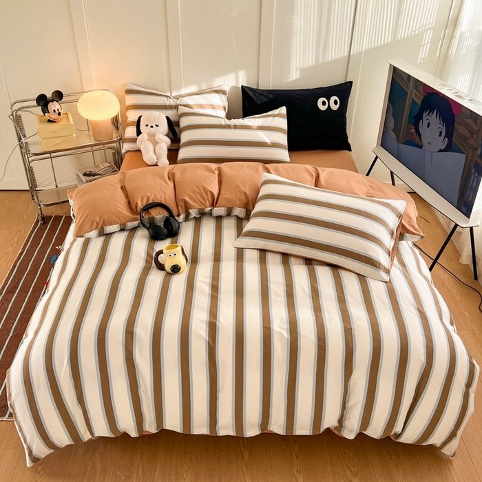 91家纺网 家纺一手货源 找家纺 HL原创 2024新款13070全棉40s单被套 焦糖条纹