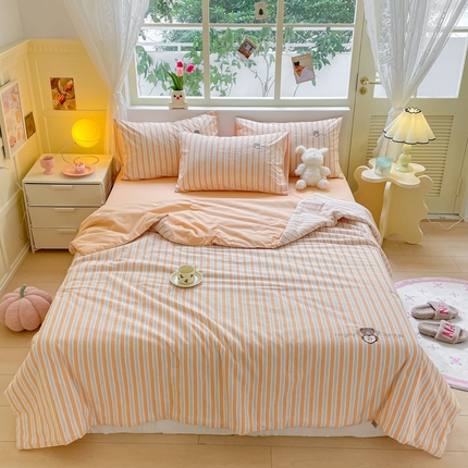 91家纺网 家纺一手货源 找家纺 一加一 2025新款彩纱色纺天竺棉刺绣夏被四件套 天竺  黄