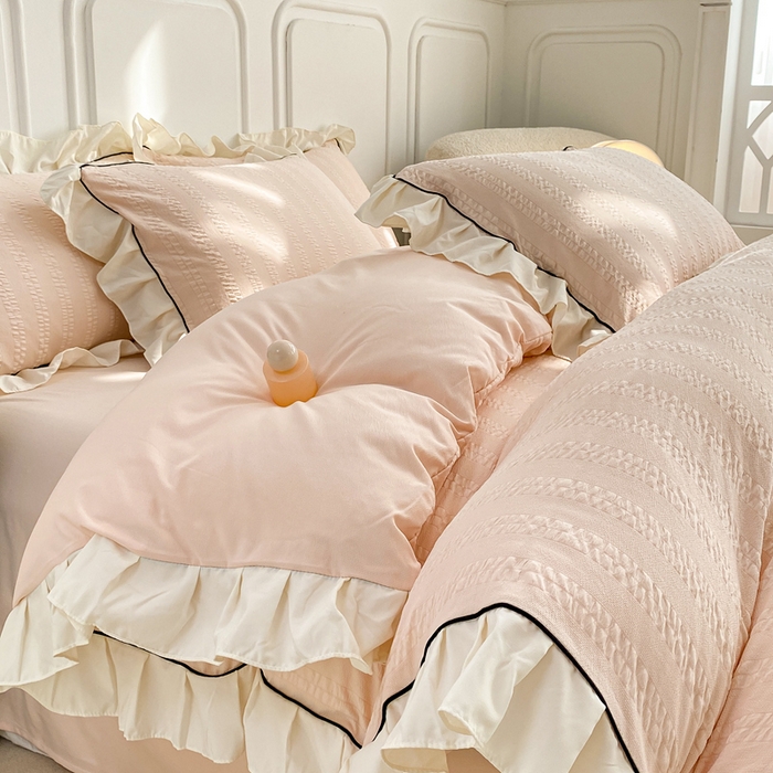 91家纺网 家纺一手货源 找家纺 （总）大境 2024新款小提花韩版公主风小清新轻奢四件套三件套