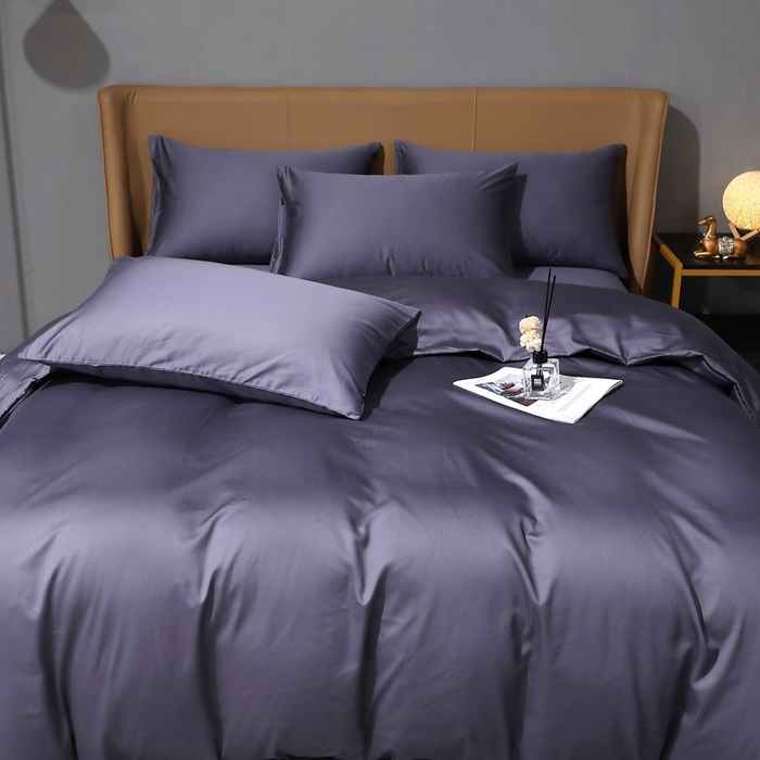 91家纺网 家纺一手货源 找家纺 晶缦家纺 2024新款100S全棉贡缎长绒棉纯色四件套和单品-纯沐系列 单被套 纯沐-深度灰
