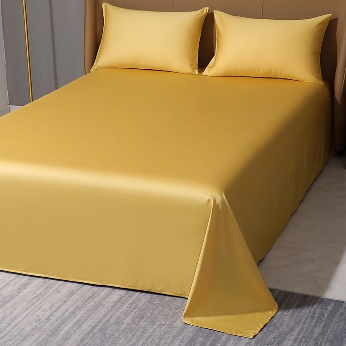 91家纺网 家纺一手货源 找家纺 晶缦家纺 2024新款100S全棉贡缎长绒棉纯色四件套和单品-纯沐系列 单床单 纯沐-玉米黄