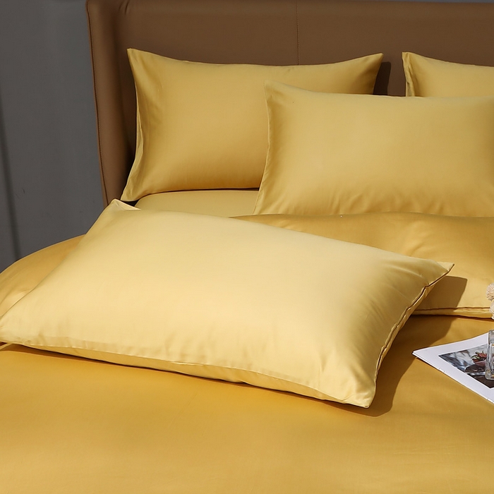 91家纺网 家纺一手货源 找家纺 晶缦家纺 2024新款100S全棉贡缎长绒棉纯色四件套和单品-纯沐系列 单枕套 纯沐-玉米黄