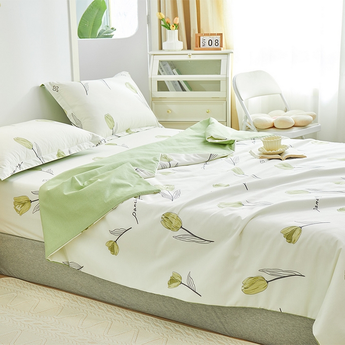 91家纺网 家纺一手货源 找家纺 元元被芯 2024新款全棉小清新夏被四件套-单夏被 娇兰-绿