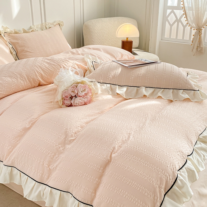 91家纺网 家纺一手货源 找家纺 （总）大境 2024新款小提花韩版公主风小清新轻奢四件套三件套