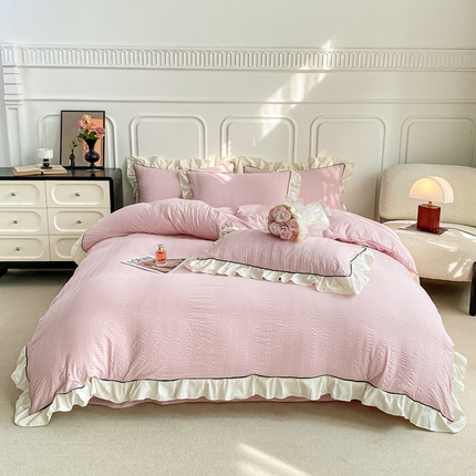 91家纺网 家纺一手货源 找家纺 （总）大境 2024新款小提花韩版公主风小清新轻奢四件套三件套