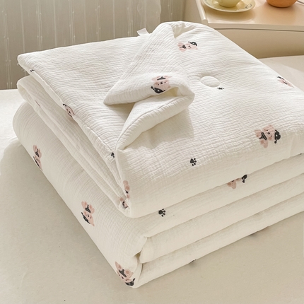 91家纺网 家纺一手货源 找家纺 一加一 2025新款A类母婴级全棉双层皱皱纱夏被 调皮熊