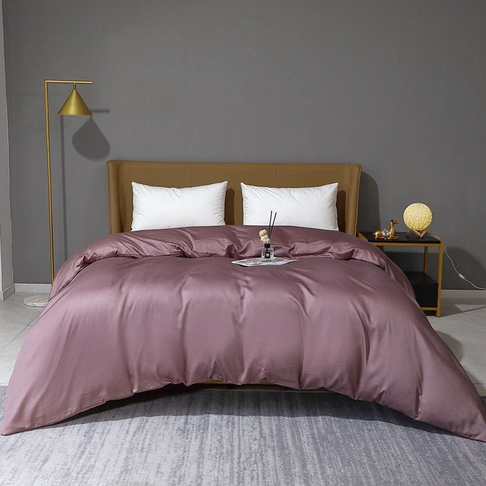 91家纺网 家纺一手货源 找家纺 晶缦家纺 2024新款100S全棉贡缎长绒棉纯色四件套和单品-纯沐系列 单被套 纯沐-帛咖色