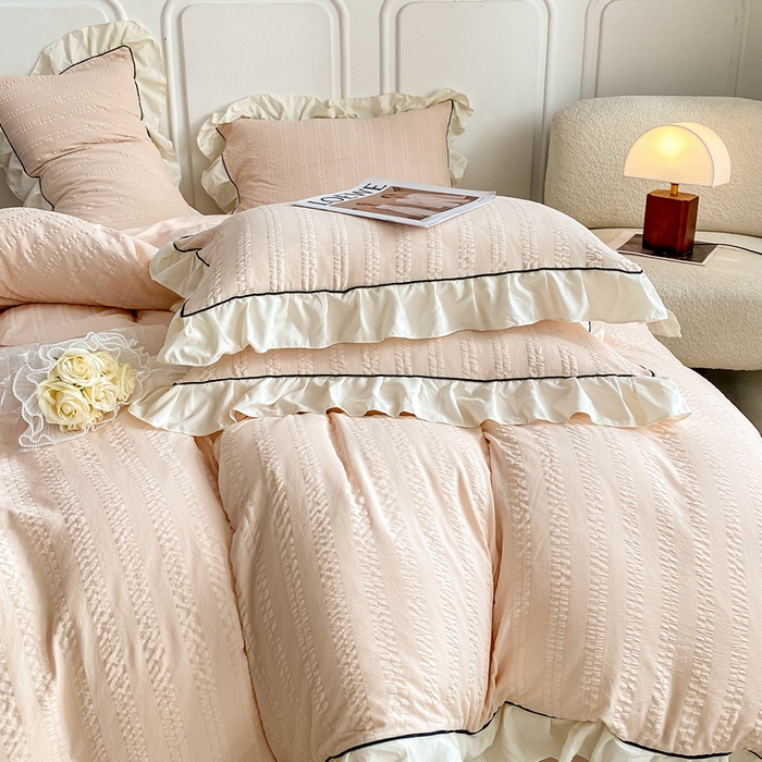 91家纺网 家纺一手货源 找家纺 （总）大境 2024新款小提花韩版公主风小清新轻奢四件套三件套