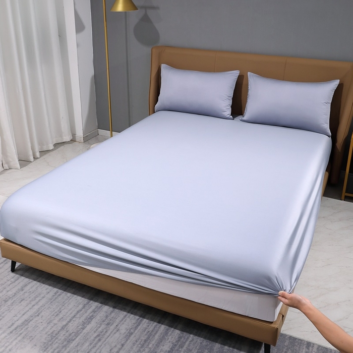 91家纺网 家纺一手货源 找家纺 晶缦家纺 2024新款100S全棉贡缎长绒棉纯色四件套和单品-纯沐系列 单床笠 纯沐-绫兰灰