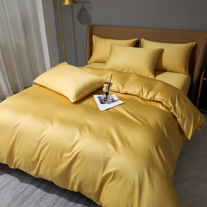 91家纺网 家纺一手货源 找家纺 晶缦家纺 2024新款100S全棉贡缎长绒棉纯色四件套和单品-纯沐系列 单被套 纯沐-玉米黄
