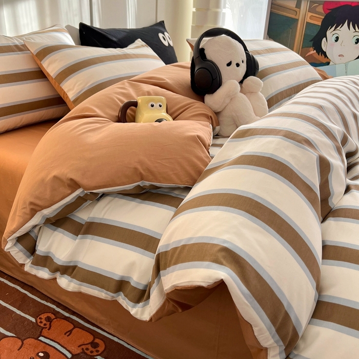 91家纺网 家纺一手货源 找家纺 HL原创 2024新款13070全棉40s单被套 焦糖条纹