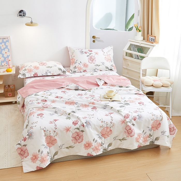 91家纺网 家纺一手货源 找家纺 元元被芯 2024新款全棉小清新夏被四件套-单夏被 莫兰朵-粉