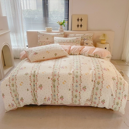 91家纺网 家纺一手货源 找家纺 HL原创 2024新款13070全棉40s单被套 粉黛小兔