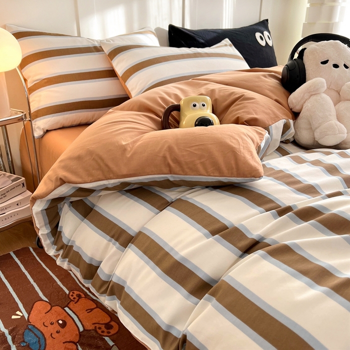 91家纺网 家纺一手货源 找家纺 HL原创 2024新款13070全棉40s单被套 焦糖条纹