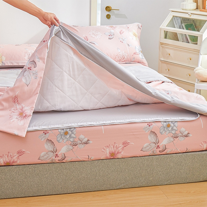 91家纺网 家纺一手货源 找家纺 元元被芯 2024新款全棉小清新夏被四件套-单夏被 花之绚烂-粉