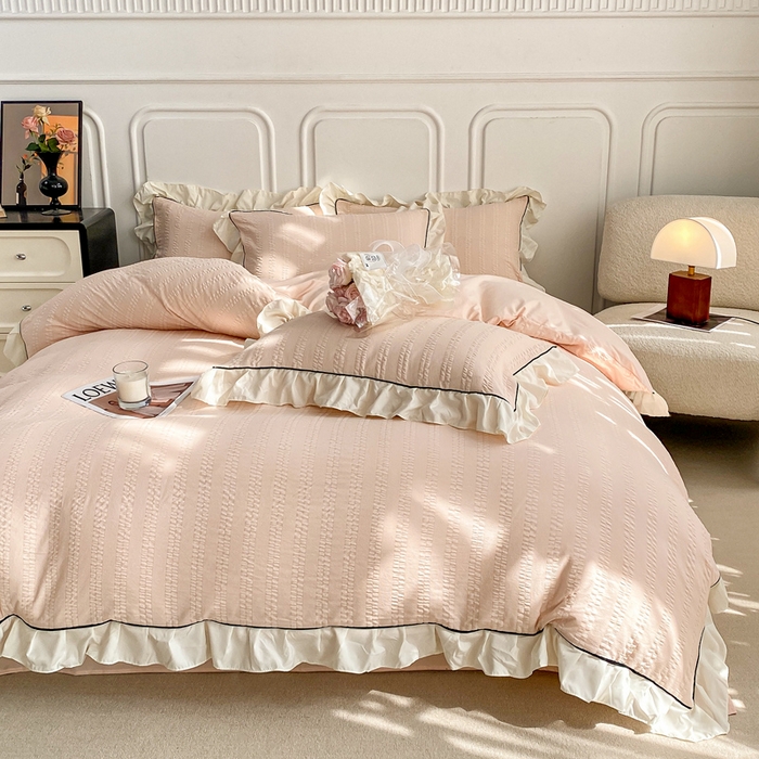 91家纺网 家纺一手货源 找家纺 （总）大境 2024新款小提花韩版公主风小清新轻奢四件套三件套