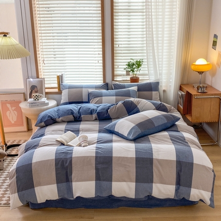 91家纺网 家纺一手货源 找家纺 （总）蓝邻家纺 2024新款全棉色织水洗棉四件套