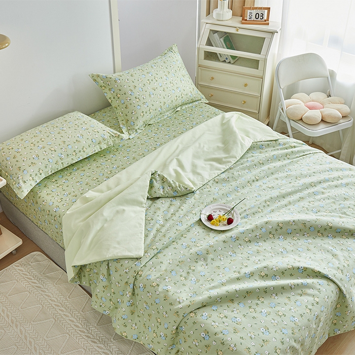 91家纺网 家纺一手货源 找家纺 元元被芯 2024新款全棉小清新夏被四件套-单夏被 韩式清新-绿