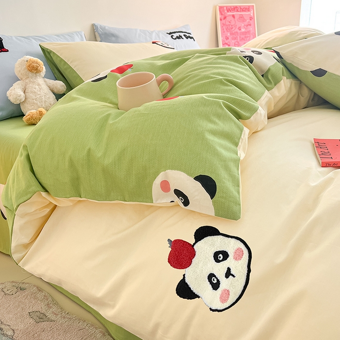 91家纺网 家纺一手货源 找家纺 （总）金丝鸟家纺 2024新款全棉混搭毛巾绣四件套可爱卡通库洛米系列