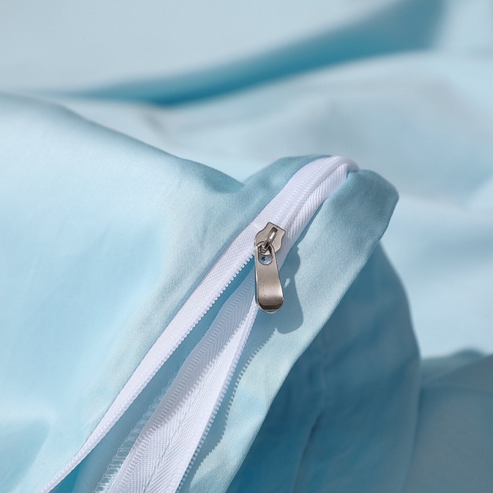 91家纺网 家纺一手货源 找家纺 晶缦家纺 2024新款100S全棉贡缎长绒棉纯色四件套和单品-纯沐系列 四件套 纯沐-浅天蓝