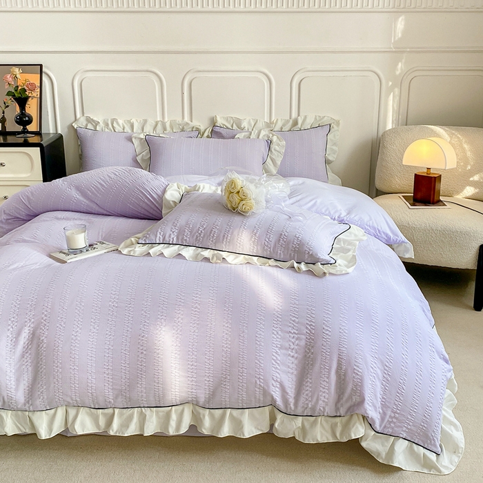 91家纺网 家纺一手货源 找家纺 大境 2024新款小提花韩版公主风小清新轻奢四件套三件套 浪漫紫