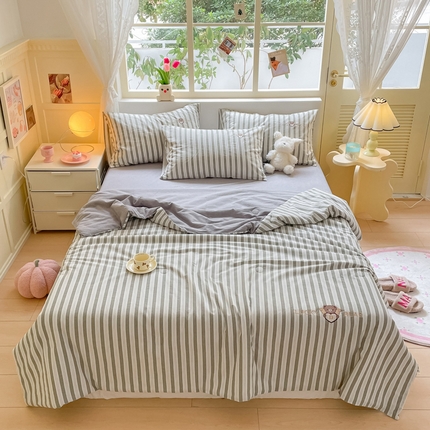 91家纺网 家纺一手货源 找家纺 （总）一加一 2025新款彩纱色纺天竺棉刺绣夏被四件套