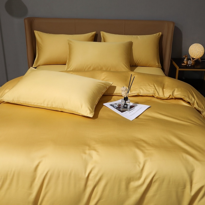 91家纺网 家纺一手货源 找家纺 晶缦家纺 2024新款100S全棉贡缎长绒棉纯色四件套和单品-纯沐系列 单被套 纯沐-玉米黄