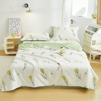 91家纺网 家纺一手货源 找家纺 元元被芯 2024新款全棉小清新夏被四件套-全棉夏被四件套 娇兰-绿