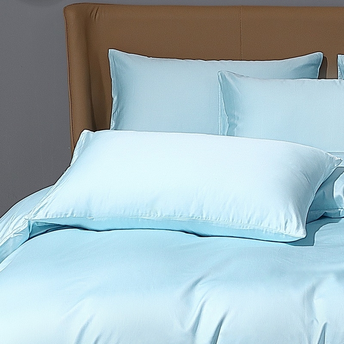 91家纺网 家纺一手货源 找家纺 晶缦家纺 2024新款100S全棉贡缎长绒棉纯色四件套和单品-纯沐系列 单枕套 纯沐-浅天蓝