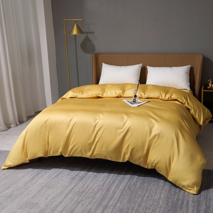 91家纺网 家纺一手货源 找家纺 晶缦家纺 2024新款100S全棉贡缎长绒棉纯色四件套和单品-纯沐系列 单被套 纯沐-玉米黄