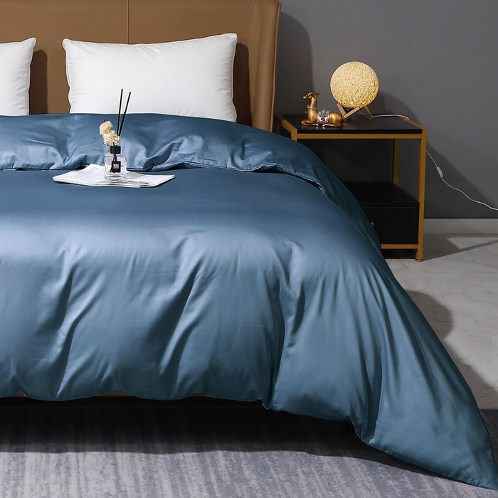 91家纺网 家纺一手货源 找家纺 晶缦家纺 2024新款100S全棉贡缎长绒棉纯色四件套和单品-纯沐系列 单被套 纯沐-天青蓝