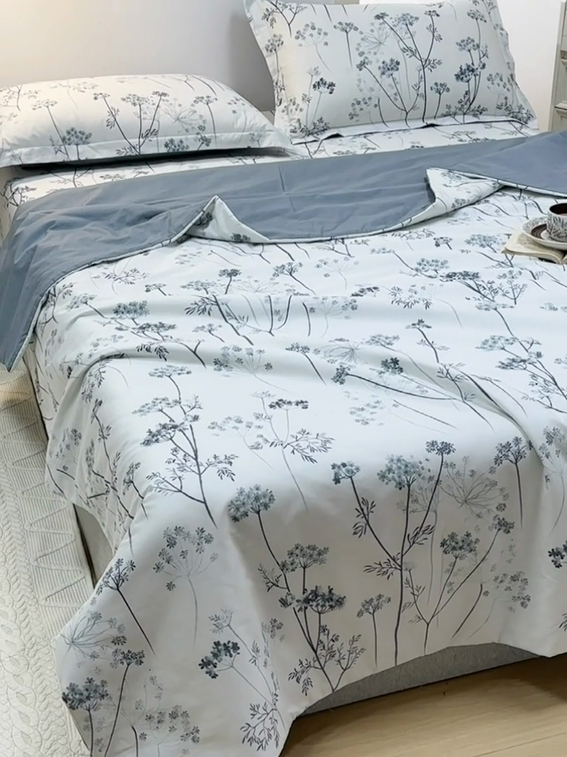 91家纺网 家纺一手货源 找家纺 元元被芯 2024新款全棉小清新夏被四件套-单夏被 璀璨-兰